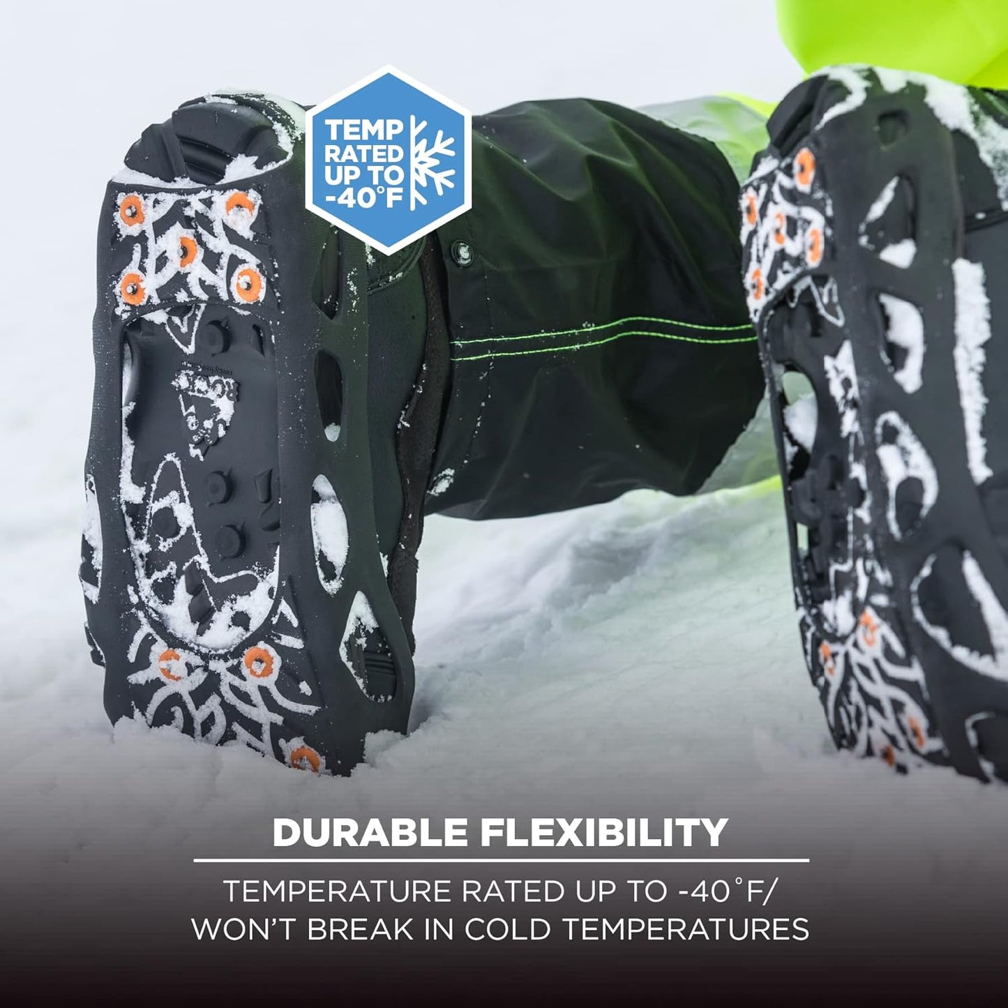 Ergodyne TREX 6304 Performance Traction Cleat Grips Ice and Snow, One-Piece Easily Attaches Over Shoe/Boot with Carbon Steel Spikes to Provide Anti-Slip Solution, Large,Black