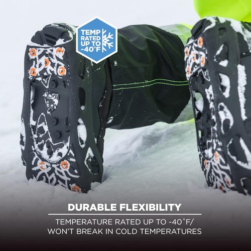 Ergodyne TREX 6304 Performance Traction Cleat Grips Ice and Snow, One-Piece Easily Attaches Over Shoe/Boot with Carbon Steel Spikes to Provide Anti-Slip Solution, Large,Black