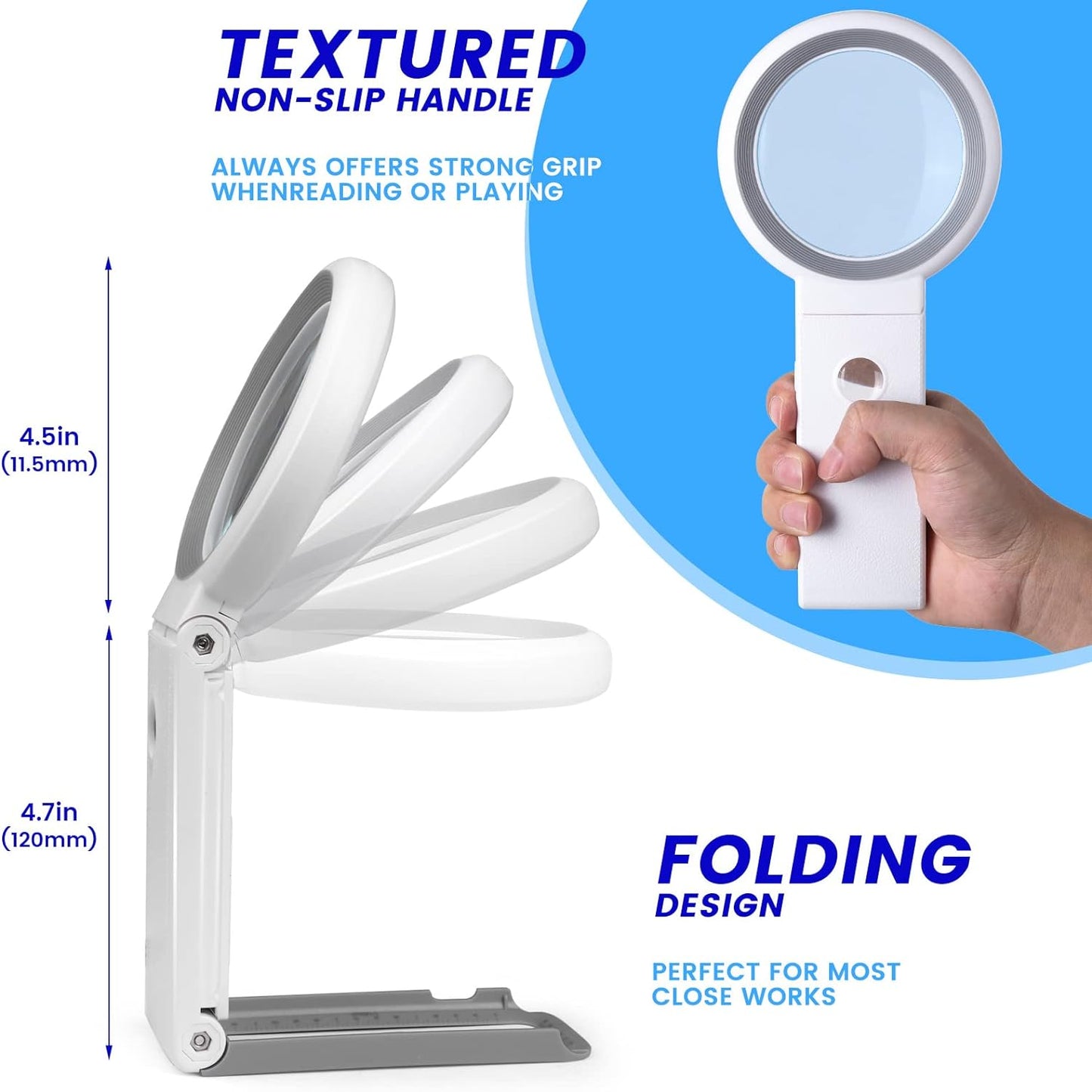 30X 10X Magnifying Glass with Light and Stand, Foldable Handheld Magnifying Glass 18 LED Illuminated Lighted Magnifier for Macular Degeneration, Seniors Reading, Close Work, Coins, Jewelry