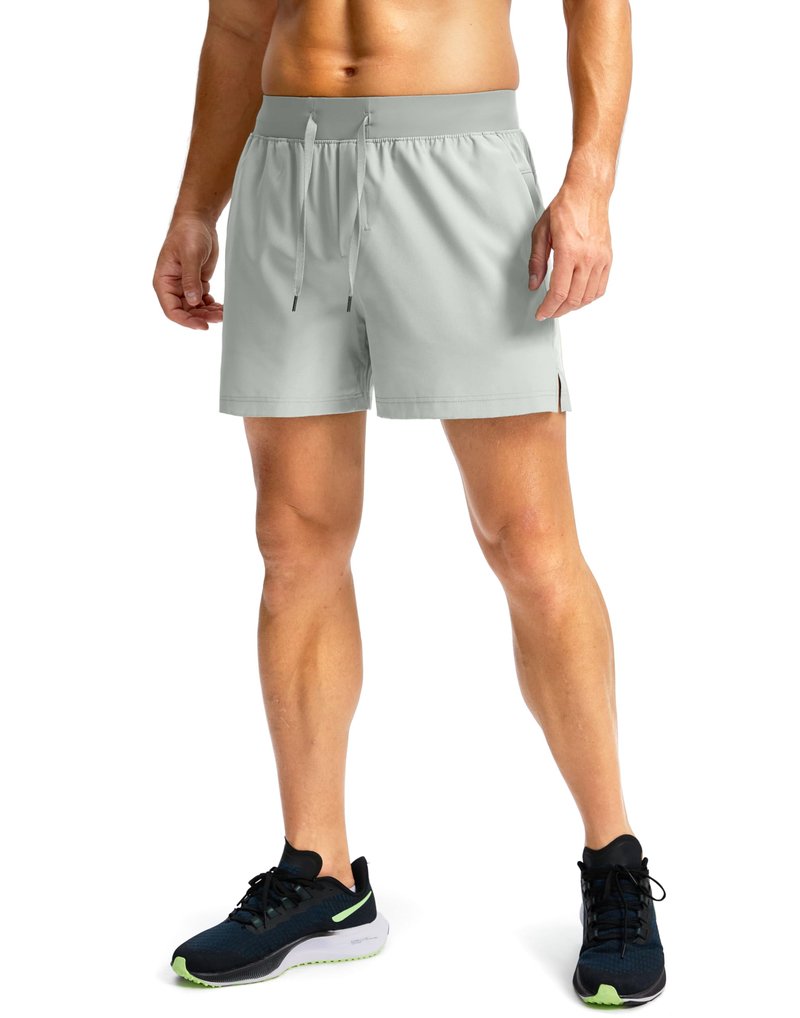 Soothfeel Men's Running Shorts with Zipper Pockets 7 Inch Lightweight Quick Dry Gym Athletic Workout Shorts for Men (Pale White, XXL)