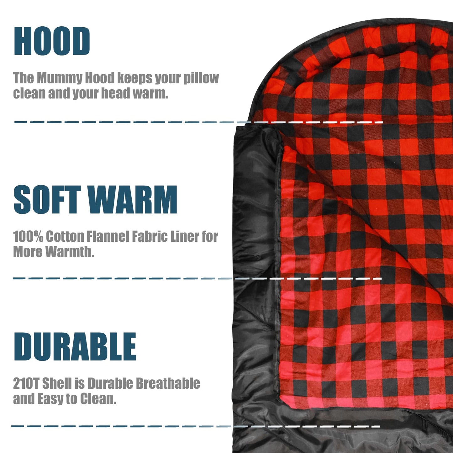 ShinHye 0 Degree Sleeping Bag for Adults - Cotton Flannel 4 Season Cold Weather Winter, XXL Big and Tall Camping Sleeping Bag with Compression Sack (Black, 90"×35" Right Zip)