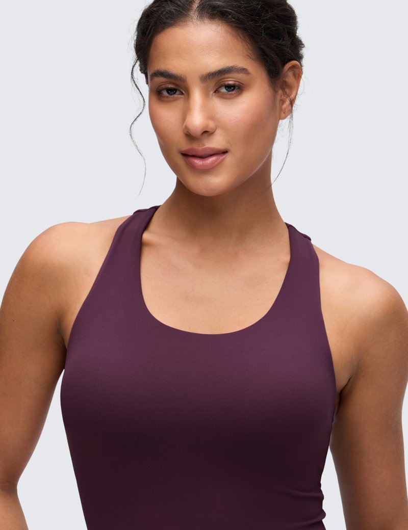 CRZ YOGA Butterluxe Workout Racerback Tank Tops for Women - Padded Athletic Spandex Yoga Shirts with Built in Bra Deep Purple Small