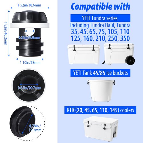 Cooler Drain Plug for YETI, 2 Pack Replacement Cooler Accessories, Compatible with YETI Tundra, Tank and RTIC Coolers, Ice Chest Plug for YETI