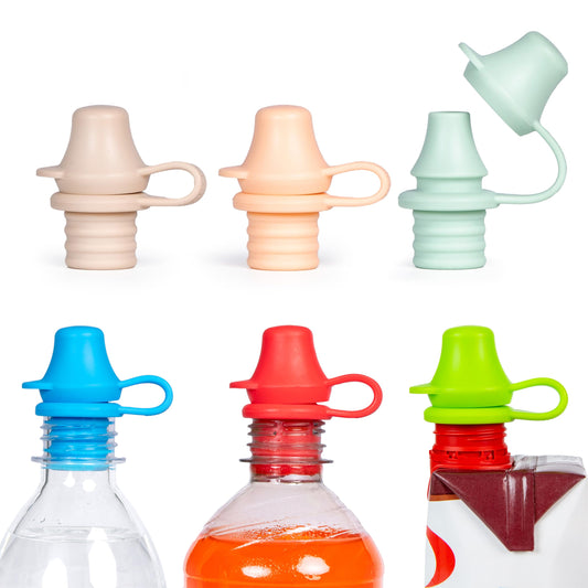 Kiddikap Original Water Bottle Topper for Toddlers – 100% Silicone Sippy Top Spout with Protective Cap makes the Bottle Top a Spill Proof Lid for Kids and Adults - 6 Pack - (Original And Pastel)