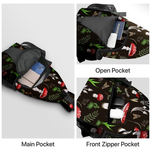 Yrebyou Mushroom Sling Bag for Women Men Chest Backpack Travel Crossbody Daypack for Hiking Cycling Running
