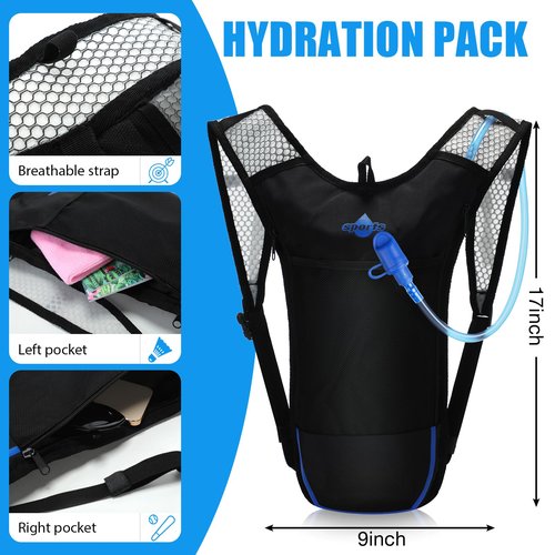 Sweetude 8 Pcs Hydration Backpack Set with 2L Water Bladder for Men and Women Lightweight Water Pack for Cycling Biking Hiking Running Climbing