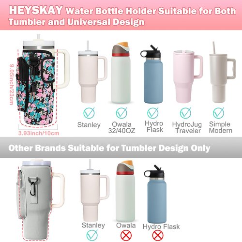 HEYSKAY Water Bottle Carrier Bag with Strap for Owala Carrier with Phone Pocket for 40/30oz Tumbler Carrier with 2PCS Straw Covers Stanley Accessories for Travelling