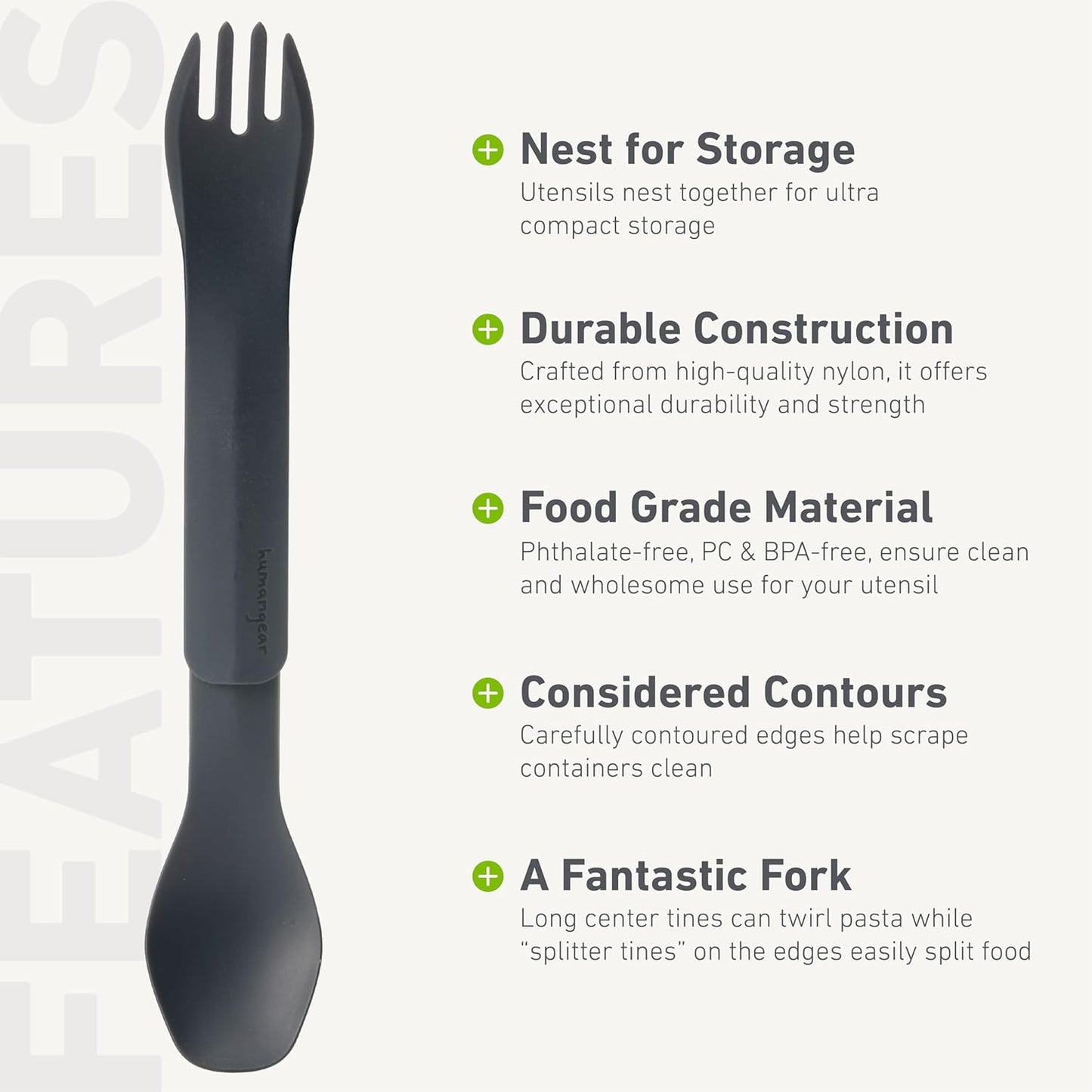 humangear GoBites Duo and Bio Duo Travel Silverware, Full Size Portable Fork & Spoon, Reusable Utensil Set, PC and BPA-free, Food-Safe Nylon or Plant-Based Resin, Extended - 9.1” X 1.6”