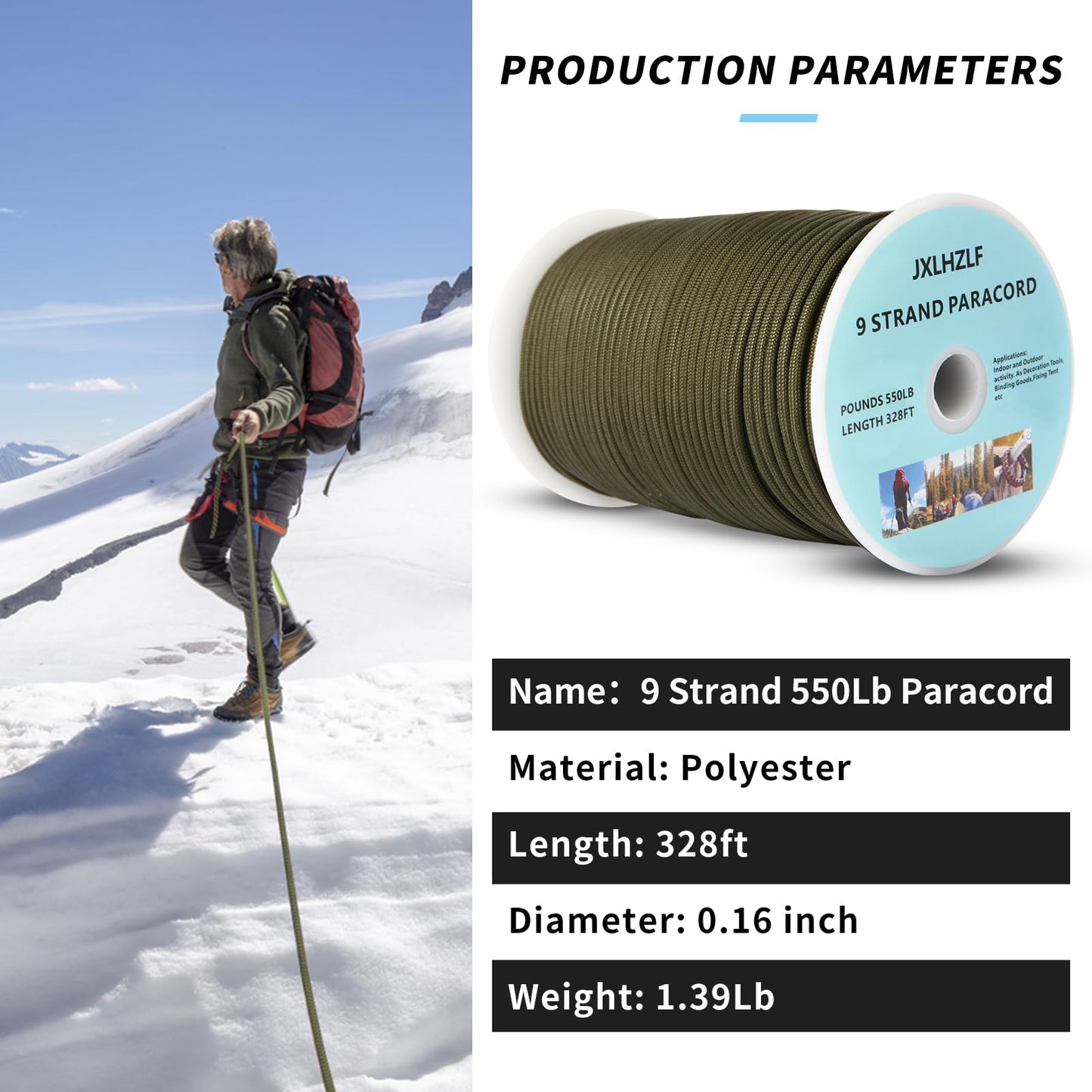 JXLHZLF Paracord 550Lb,9 Strand Paracord Rope 328ft Parachute Cord for Outdoor Camping Hiking Survival,Army Green