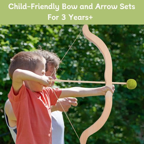 Tislly Wooden Kids Bow and Arrow Set - Safe for Ages 3+, Indoor & Outdoor Archery Gift Toys for Children, Boys & Girls, Includes 5 Arrows, 5 Fruit Targets, 1 Cotton Quiver