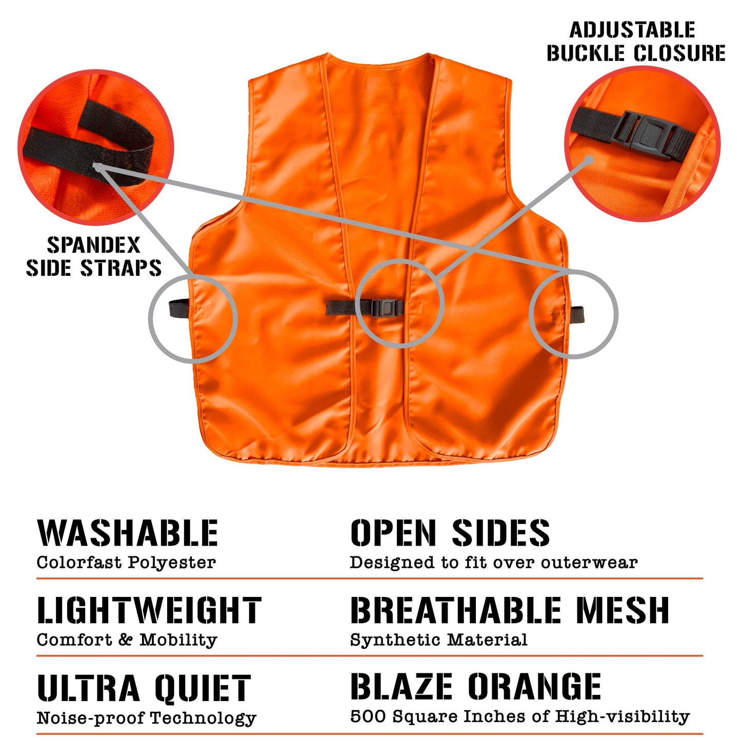 Klarny Outdoors Blaze Camo Orange Hunting Vest with Buckle - High-Visibility Ultra-Quiet | Waterproof Deer & Bow Hunting Gear Game Vest, Size XL
