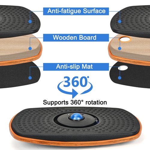 Ergohead Standing Desk Anti Fatigue Mat Balance Board with Marble, 360° Rotation Exercise Wooden Wobble Board Stability Rocker Perfect for Office, Workstation, Home, Gym, Kitchen
