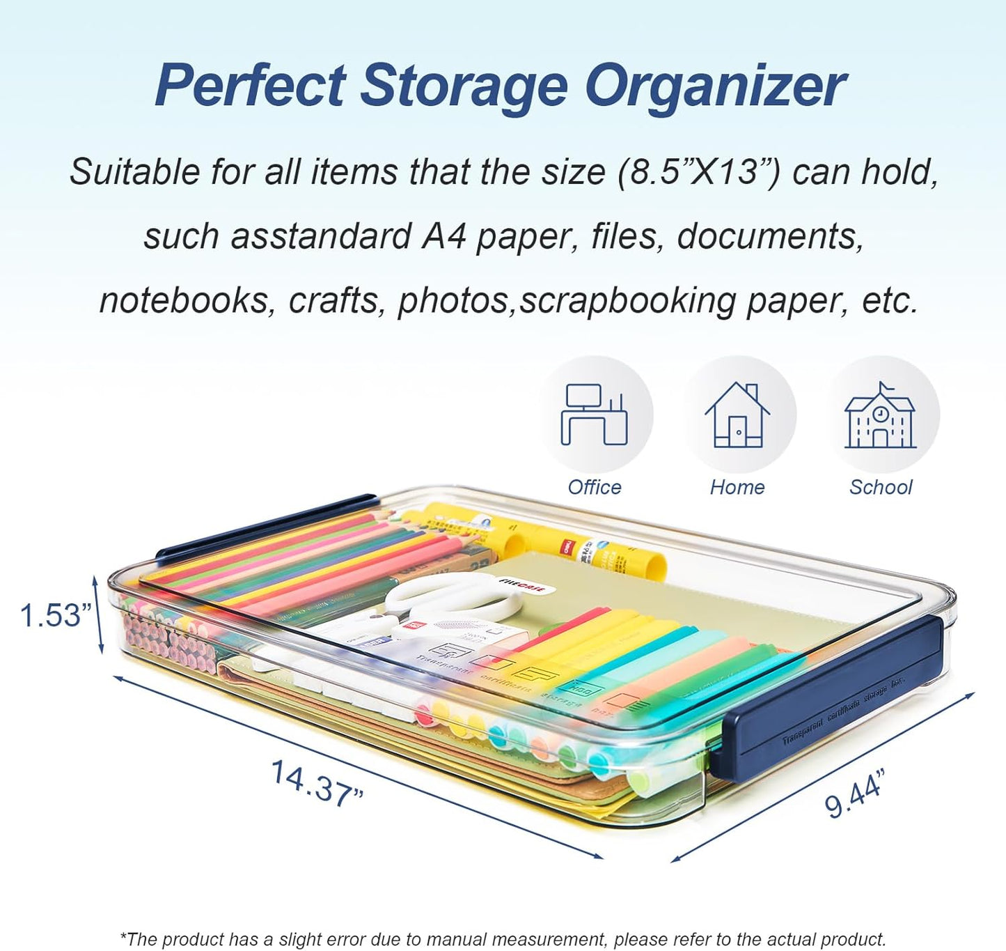 2 Pcs 5.5qt 9 x 13 Plastic Portable Project Case With Snap-Tight Latch Clear Stackable Storage Box With Lids Organizer Container For A4 File Photo Documents Scrapbook Craft Art Supplies