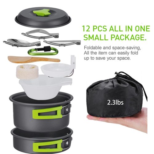 MEETSUN Lightweight Backpacking Cookware Set, Aluminum Camp Cooking Set with 1L Pot,Camping Mess Kit for 1 with Folding Tableware Perfect for Backpacking Stove Kit,Outdoor,Hiking,Survival,Emergency.