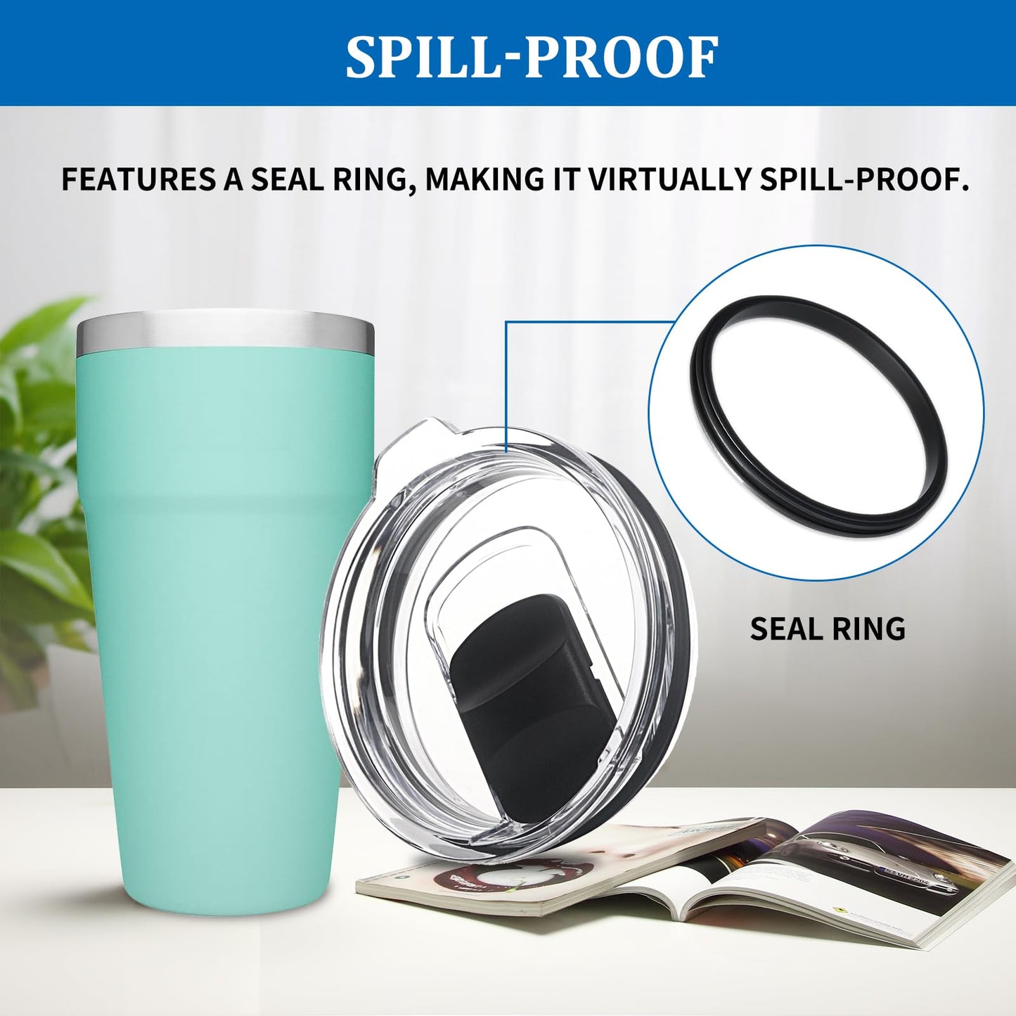 30 oz Tumbler Lid, 2 Pack Replacement Lids Fit for YETI umbler Lid, 14 oz Mug and 35 oz Straw Mug, Spill Proof Cup Lids Covers with Magnetic Slider Switch