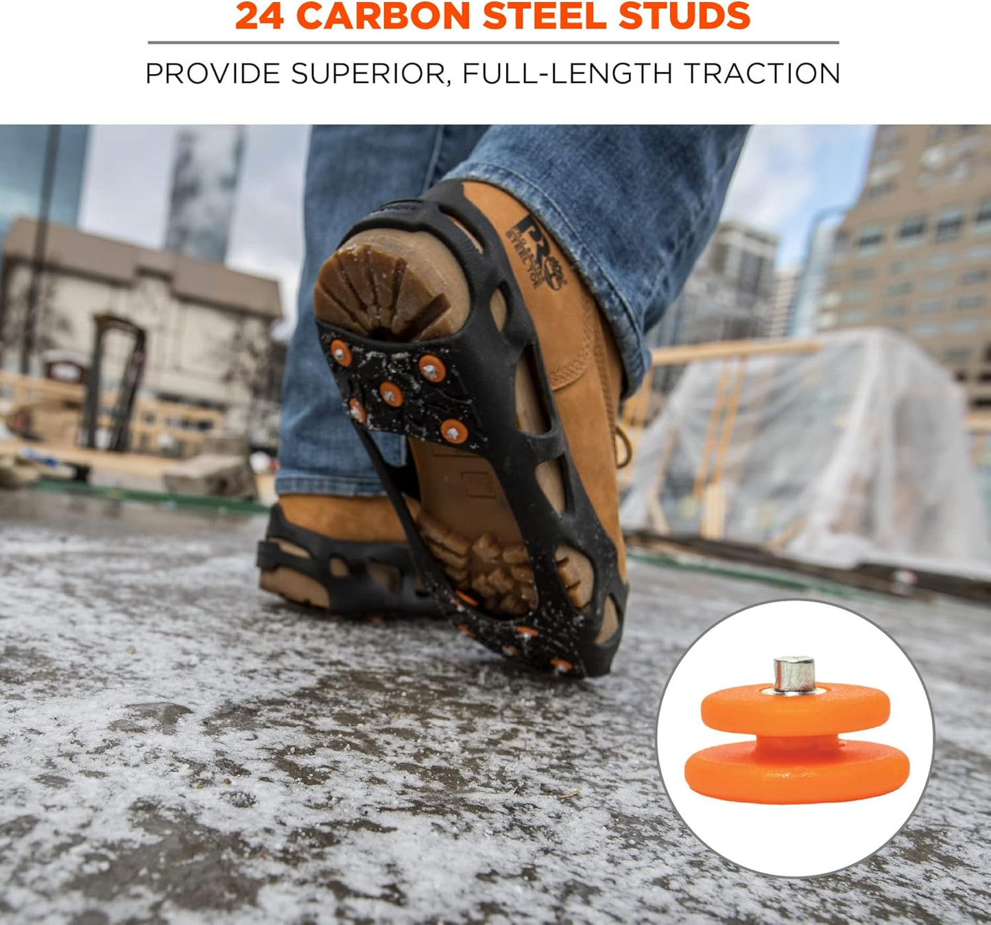 Ergodyne TREX 6304 Performance Traction Cleat Grips Ice and Snow, One-Piece Easily Attaches Over Shoe/Boot with Carbon Steel Spikes to Provide Anti-Slip Solution, Large,Black