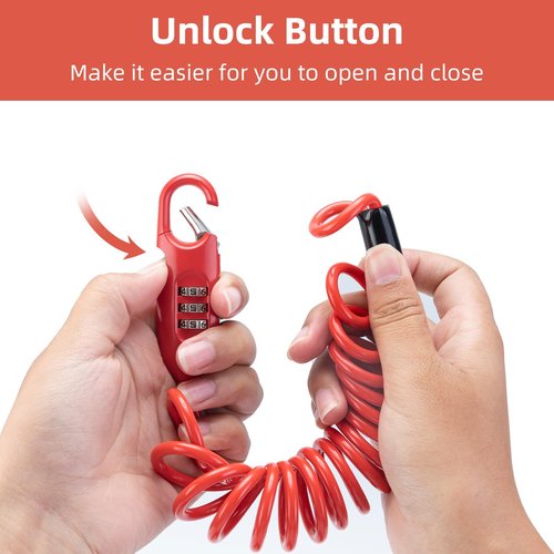 ROCKBROS 6FT Long Bike Lock Cable Combination Motorcycle Helmet Lock, Portable, Anti-Theft, for Scooter/Bicycle/Ebike