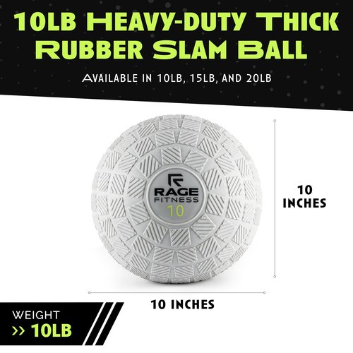 Rage Fitness Slam Balls for Exercise, Tread Texture For Firm Grip, Full Body Exercise Ball, Soft Slam Ball for Exercise, 10lb Weighted Smash Ball, Perfect Toning Ball for Flexibility and Core Workouts