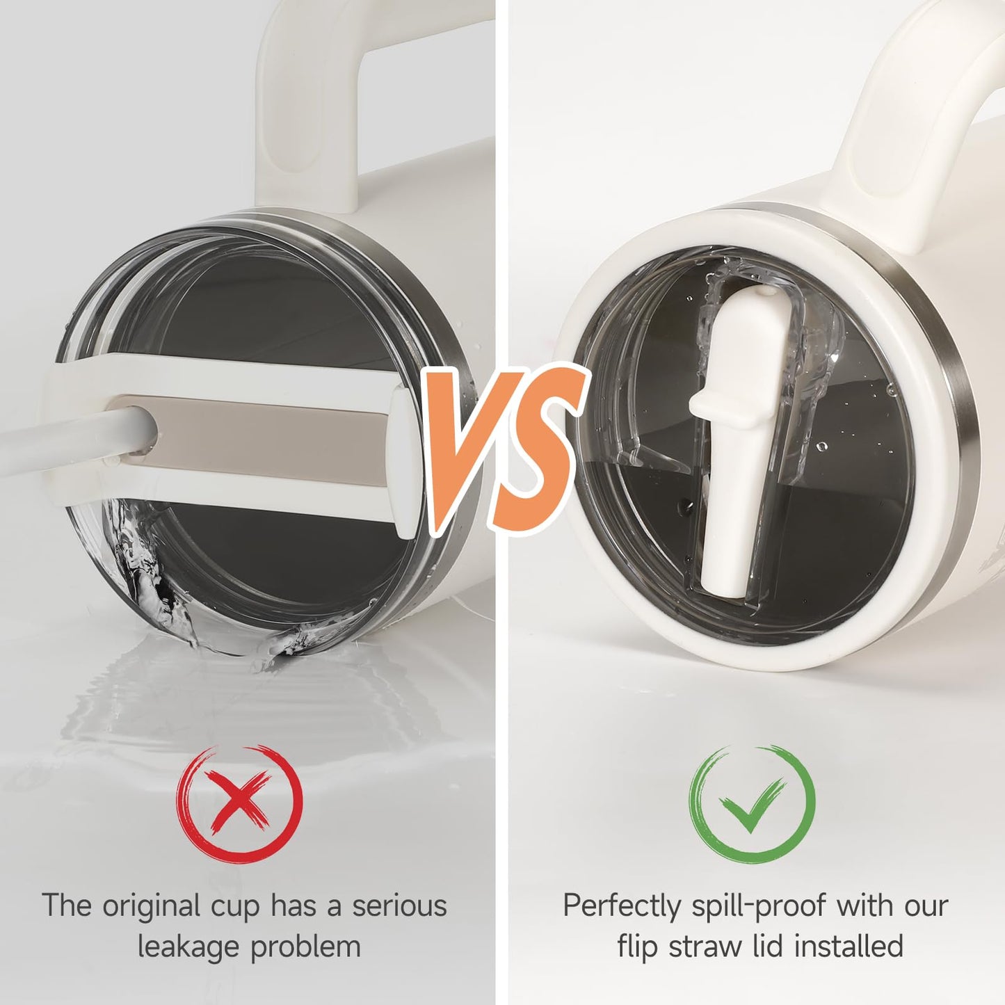 ANTAND 2 Pack Leakproof Lid Replacement 40 oz for Stanley Cup Accessories, Flip Straw Tumbler Leak Proof Lids for Stanley Quencher H2.0, Dust-Proof Straw Cover for stanley cups 40oz (Beige, Beige)