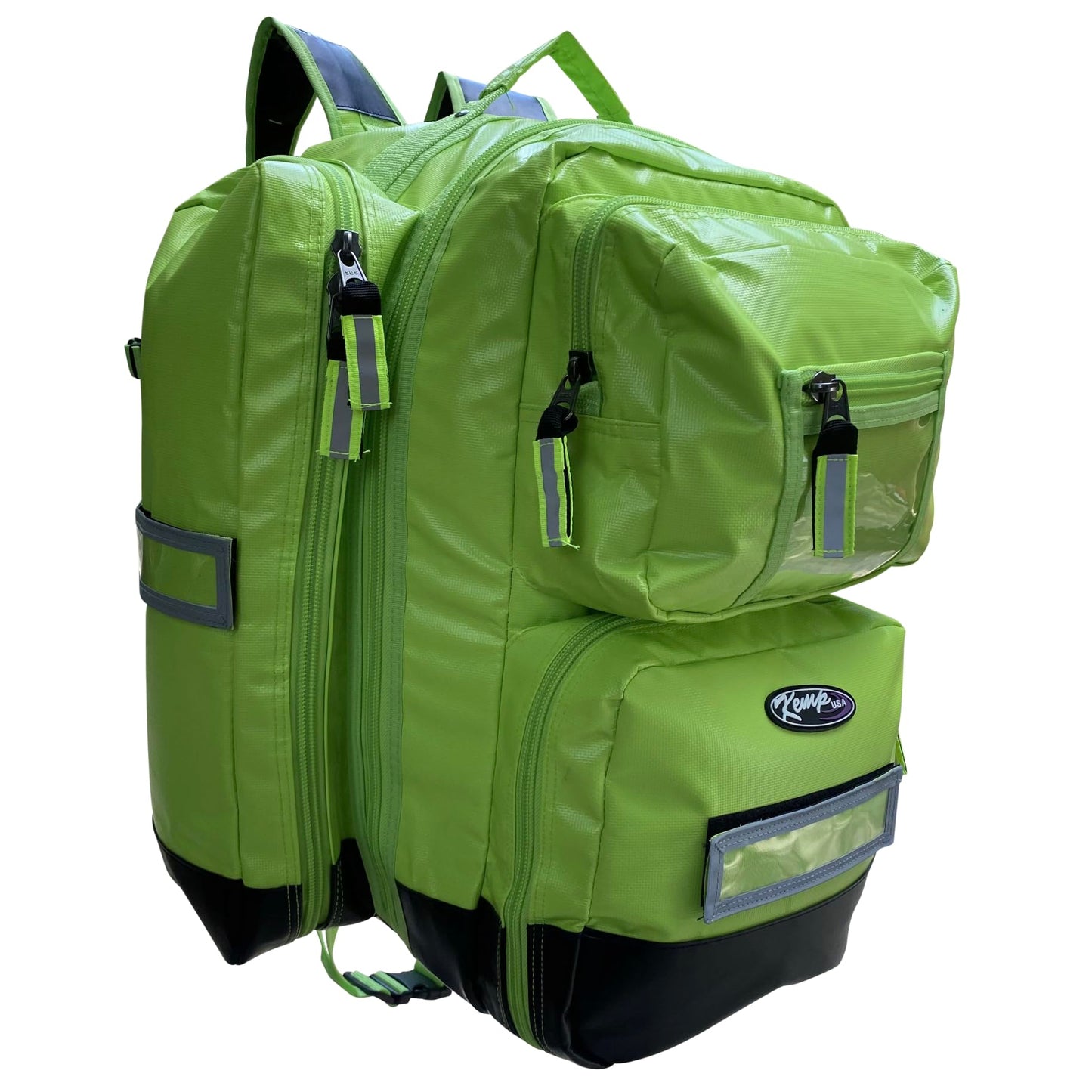 Kemp USA Ultimate EMS Backpack For EMS - Emergency Supplies - EMT Bag Fits BLS/ALS Equipment and D Tank Oxygen Cylinder - Premium Fluid Resistant Tarpaulin Fabric (Neon Green)