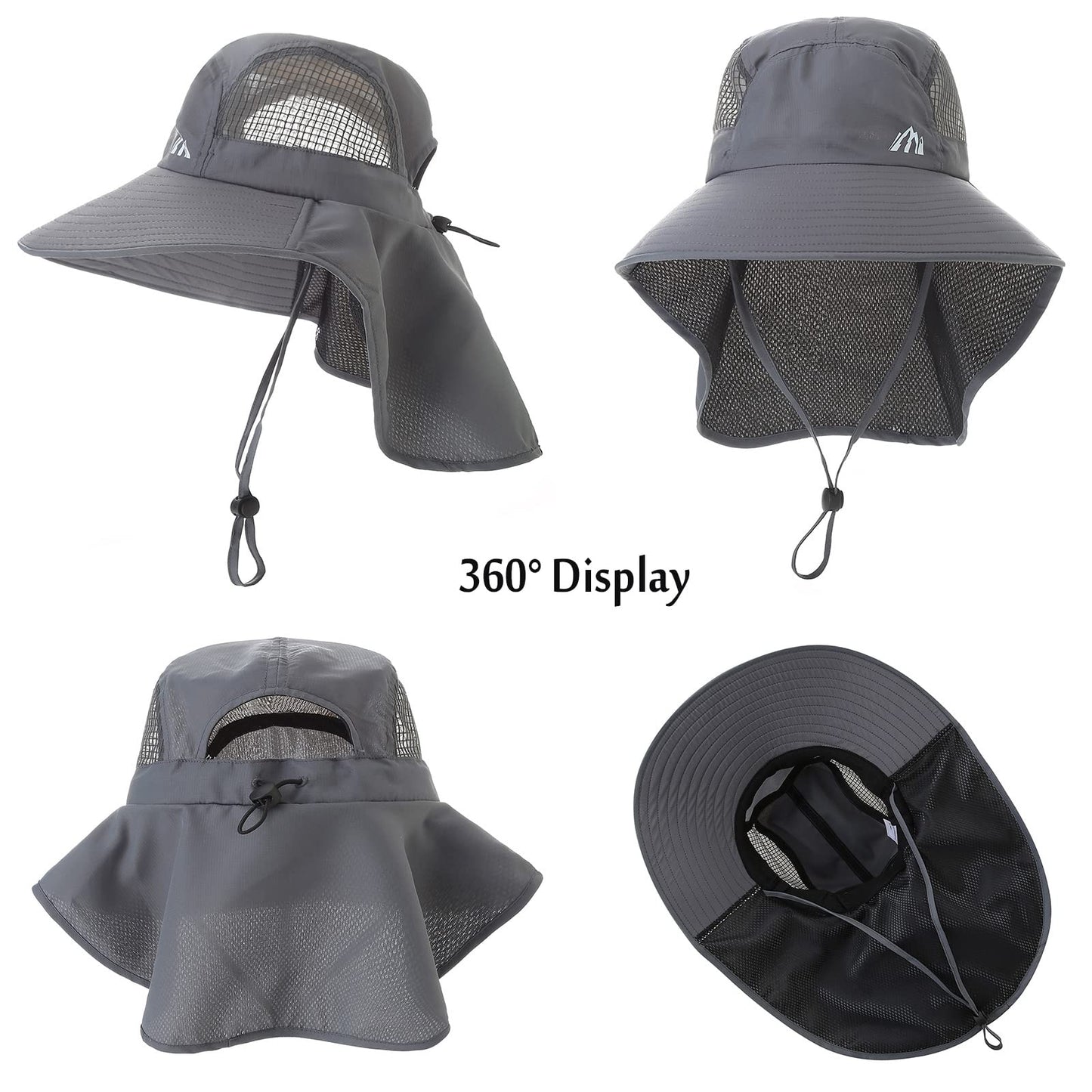 UV Sun Protection Hat Women Foldable Neck Flap Wide Brim Hiking Hat with Ponytail Hole for Women Dark-Gray