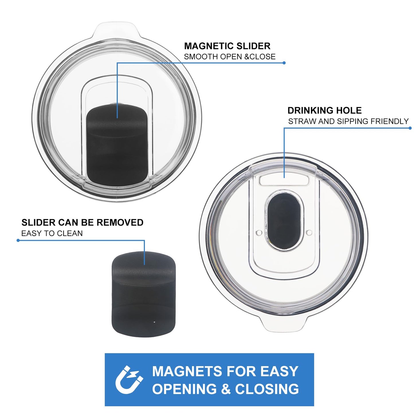 30 oz Tumbler Lid, 2 Pack Replacement Lids Fit for YETI umbler Lid, 14 oz Mug and 35 oz Straw Mug, Spill Proof Cup Lids Covers with Magnetic Slider Switch