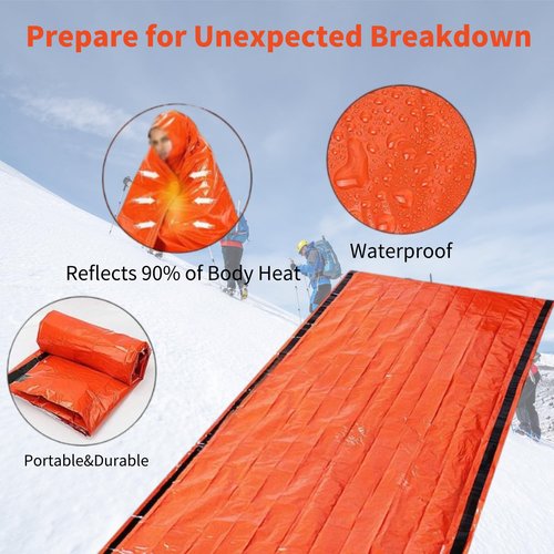 Emergency Sleeping Bag with Whistle, Portable Emergency Survival Bag, Lightweight Pocket Size Emergency Sleeping Bag, Waterproof Thermal Bivy Sack for Camping, Hiking (2)