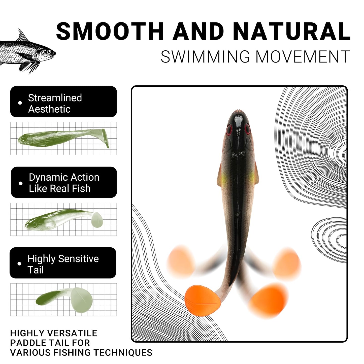 3.5In 0.42Oz Pre-Rigged Swim Baits for Bass Fishing - Jig Heads Soft Plastic Walleye Lures, Paddle Tail Swimbaits for Bass, Crappie & Trout Lures, Fishing Bait for Saltwater & Freshwater