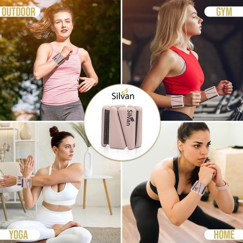 SILVAN Ankle and Wrist Weights for Women and Men - 1lb Pair, Modern Beige Neoprene Wrist and Ankle Bangles for Yoga, Walking, Running, Barre, Pilates, Cardio & Aerobics, Home & Gym Workouts