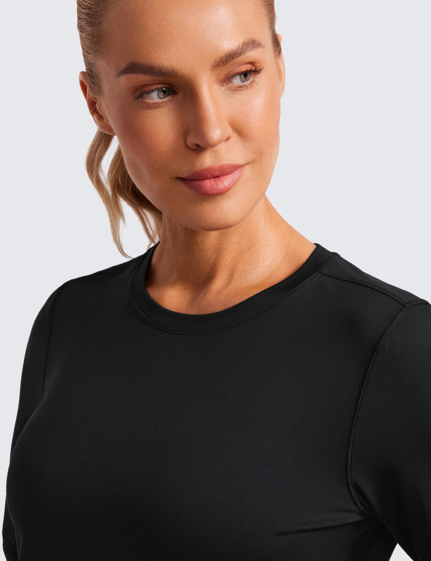 CRZ YOGA Lightweight Long Sleeve Workout Shirts for Women Gym Running Fall Tshirts High Neck Athletic Training Tops Black Medium