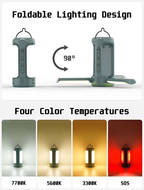 MOSLIGHTING Foldable Camping Light Rechargeable Lantern, 10000mAh, Portable Flashlight, IP54 Waterproof, 1/4" Screw Adapter, 750LM, 5 Modes, LED Tent Light for Camping, Hiking, Fishing