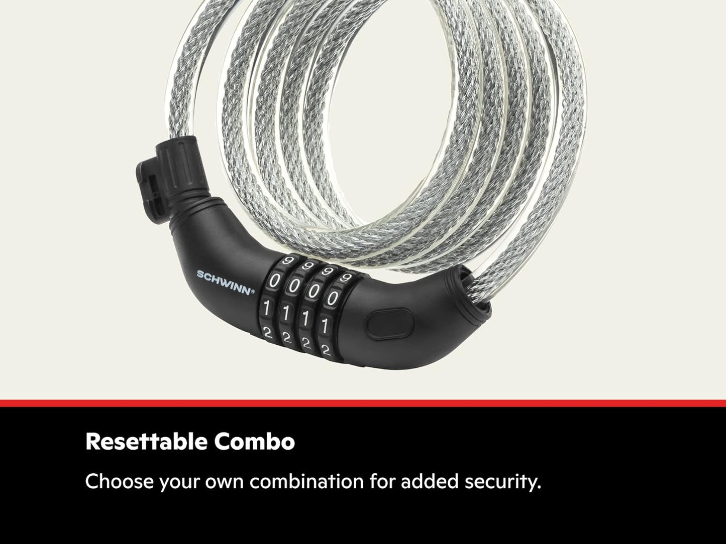Schwinn Combination Bike Lock in Braided Steel Cable, 6 feet x 12 mm Anti Theft Bicycle Lock, Black, Security Level 3
