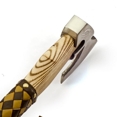 SIZZCO Custom Forged Carbon Steel Viking Style Bearded Axe - Real Hatchet, Throwing & Camping Axe with Leather Wrap Best Gift for Anniversary, Valentine's Day, Birthday with Premium Leather Sheath