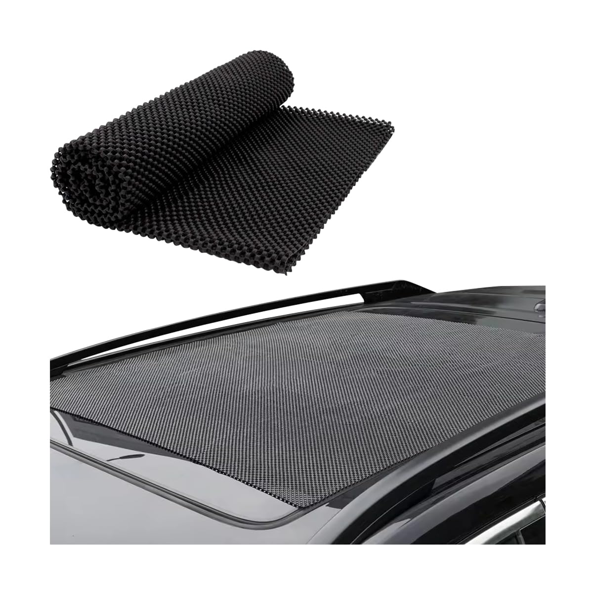 KHGUZ Car Roof Rack Pads, 47" X 40" Vehicle Rooftop Cargo Bag Protective Mat, Non-Slip Automotive Roof Cushioned Protection Layer Accessories, Universal for SUV, Sedan, Truck (Black)