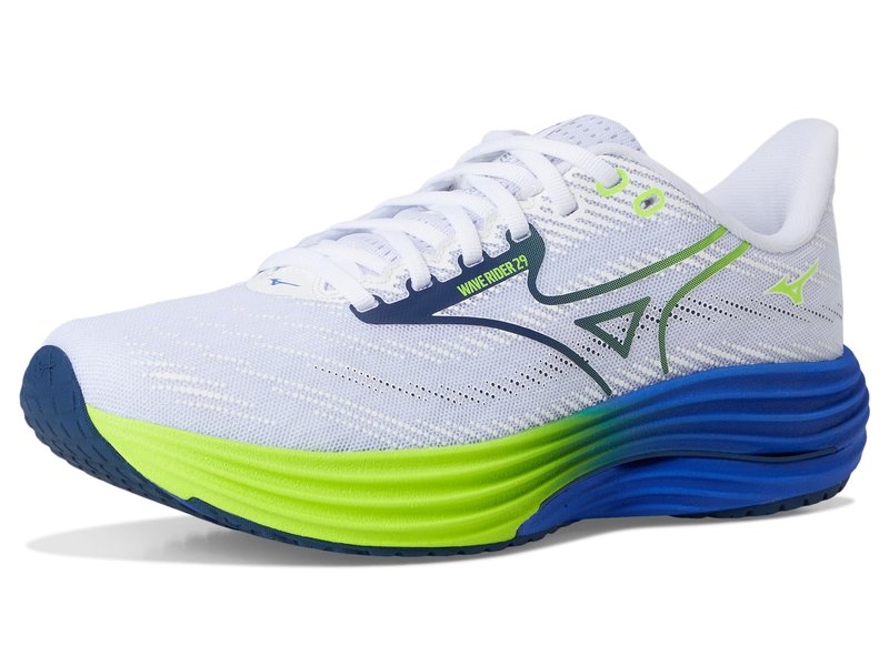 Mizuno Men's Wave Rider 29 Running Shoe, White-Estate Blue, US Mens 16