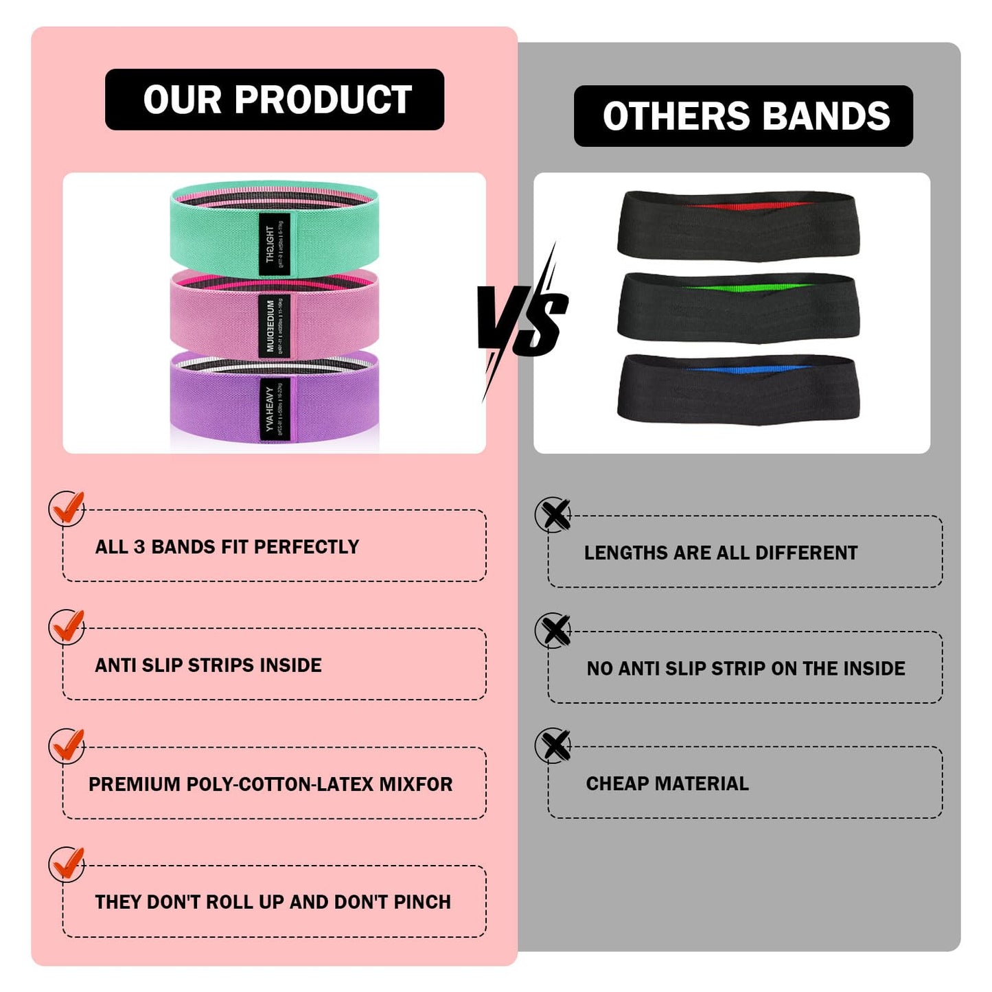 KANGFITER Non-Slip Fabric Resistance Bands for Working Out, Loop Exercise Bands for Booty Leg, Butt, Glute, Workout Bands with Tape Measure and Hair Ties for Home Gym Fitness, Yoga, Pilates