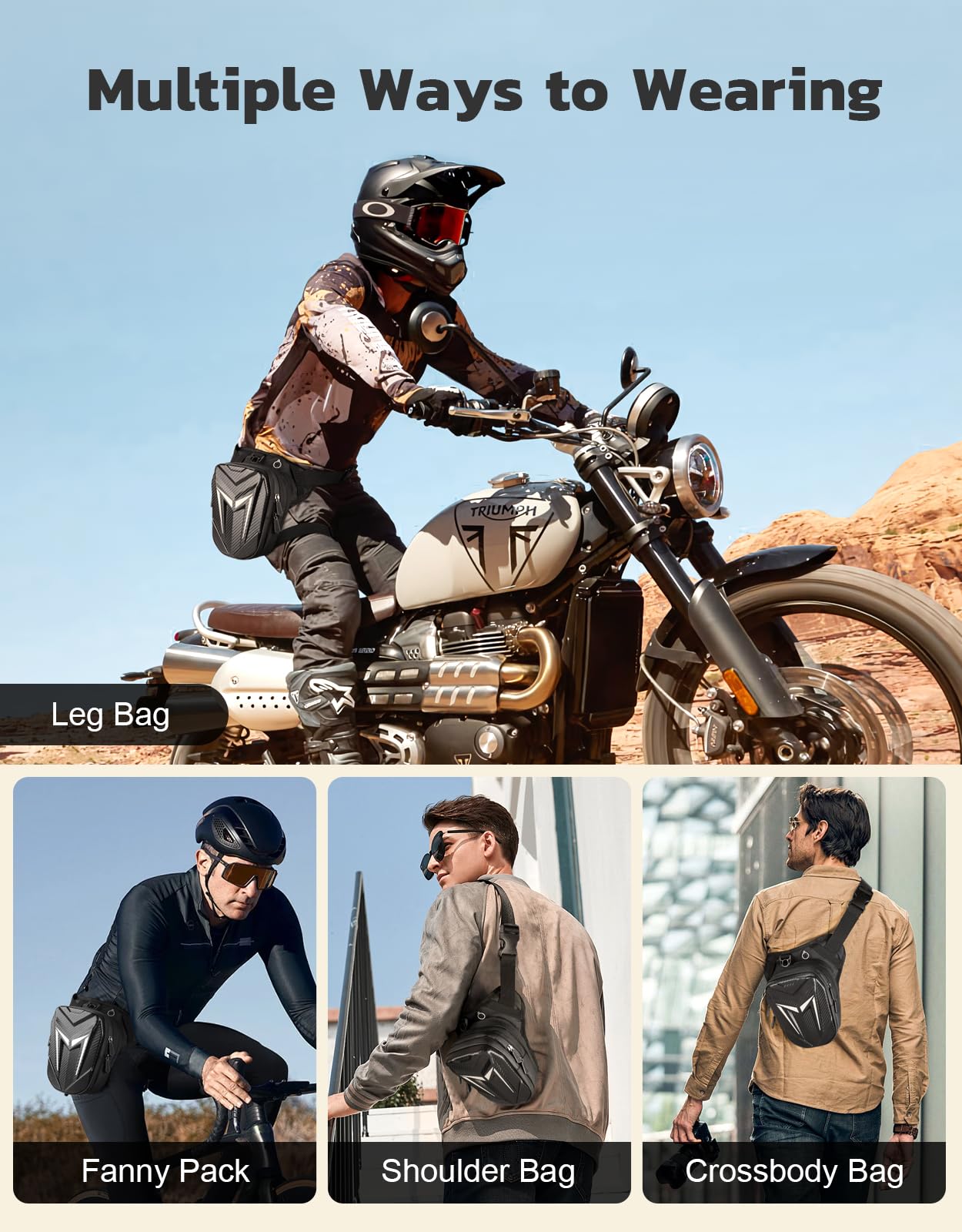 iBytoc Thigh Bag with Leg Strap, Motorcycle Leg Bag Water-Resistant, Drop Leg Bag for Men Women, Sturdy EVA Pack Pocket, Expandable Storage Pocket for Cycling Hiking Climbing Fishing