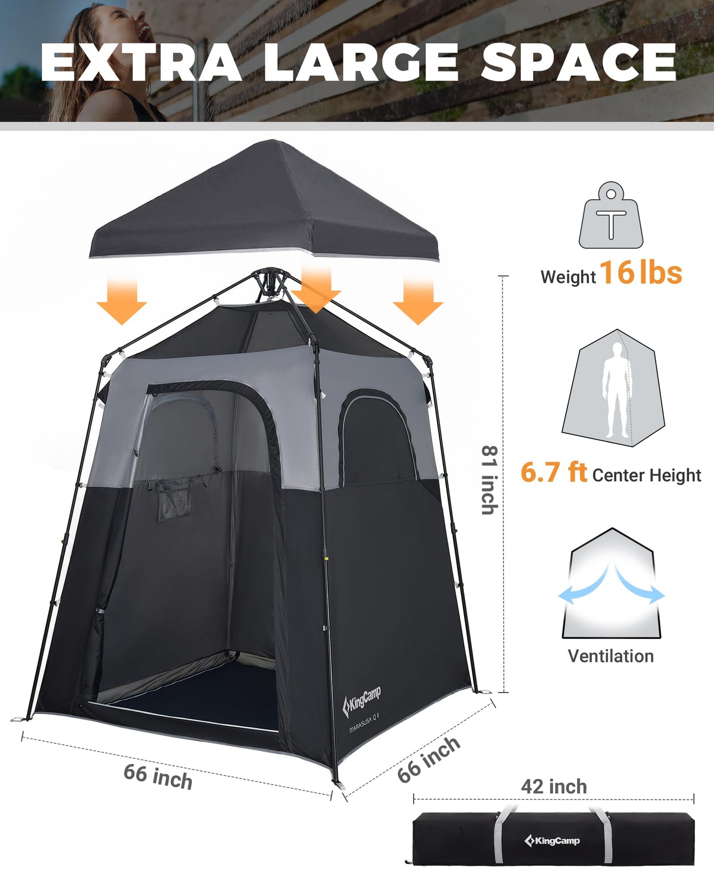 KingCamp Instant Shower Tent, Portable Superior Stable Privacy Shelter, Large Room Outdoor Toilet Tent with Floor for Beach, Camping & Hiking, Setup in Under 60s