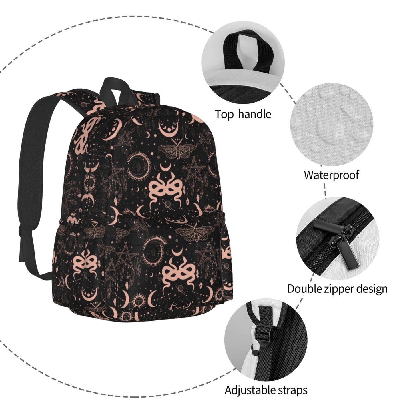 Withy Moon Backpack For Men Women With Adjustable Padded Shoulder Straps Daypack For College Travel