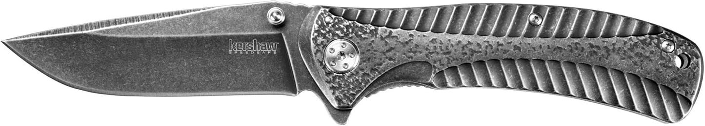 Kershaw Starter Folding Pocket Knife (1301BW); 4Cr14 Steel Blade With Black-Oxide BlackWash Finish, SpeedSafe Assisted, Single-Position Deep Carry Clip; 3.5 oz., 3.5 In. Blade, 7.9 In. Overall Length
