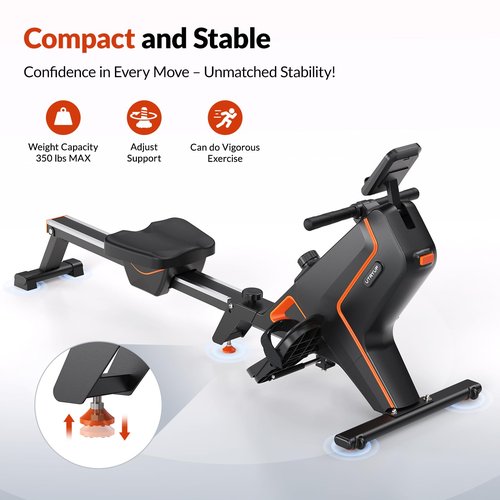 UTRYUP Magnetic Rowing Machine Foldable, New Upgrade Rowing Machines for Home Foldable, Quiet Flywheel System with Bluetooth, Extended Slide Rail - 350 LB Weight Capacity, Comfortable Seat Cushion