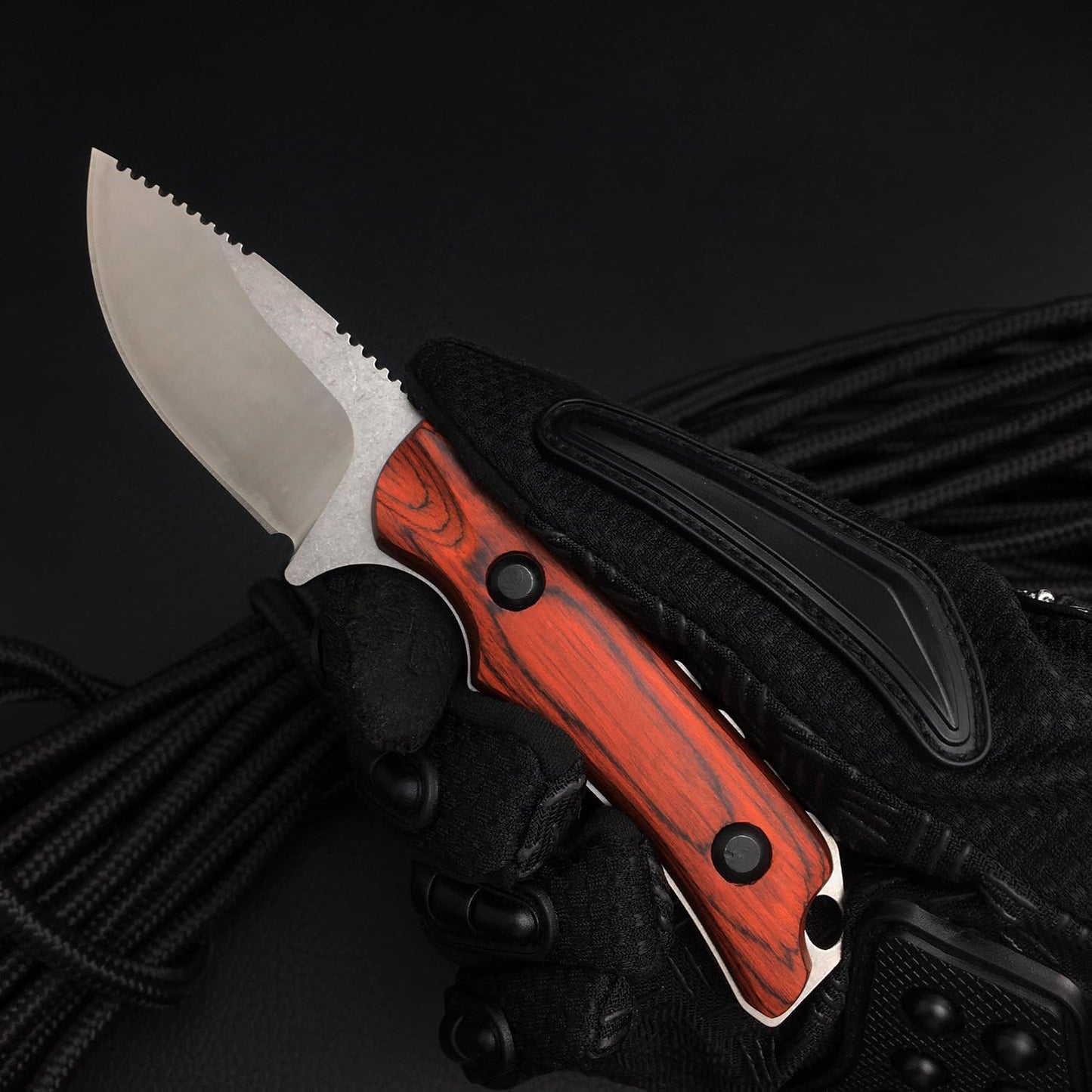 6.3 Inches Fixed Blade Knife with Leather Sheath, 8Cr13Mov Blade, Full Tang Wood Handle, EDC Camping Hunting Knife for Men