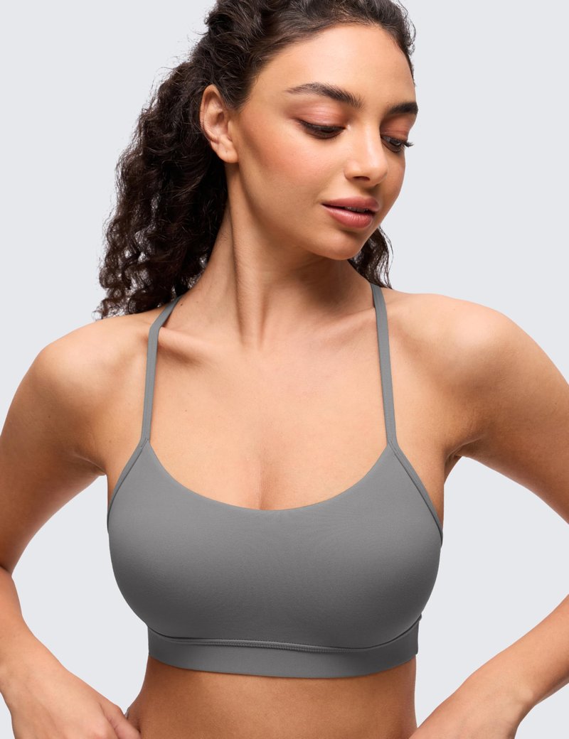 CRZ YOGA Butterluxe Y Back Sports Bras for Women - Padded Racerback Low Impact Spaghetti Thin Strap Workout Yoga Top Mojave Tan X-Large