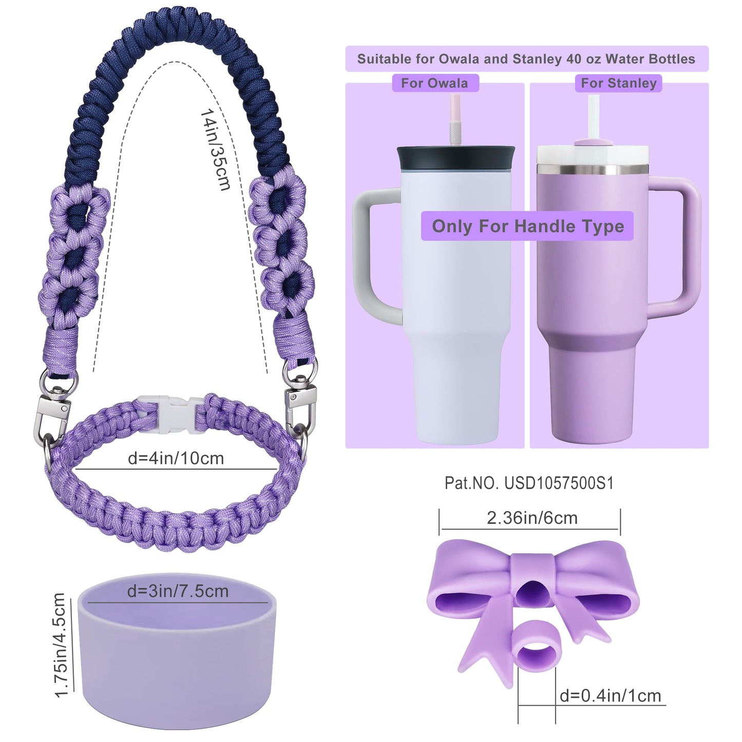 10 Pcs Stanley Cup Accessories Set for 40 oz Tumbler, Stanley Straw Cover Topper, Stanley Boot Strap Holder Lanyard, Fluffy Chain, Inspirational Charms, Gift for women mom (Purple and Royal Blue)