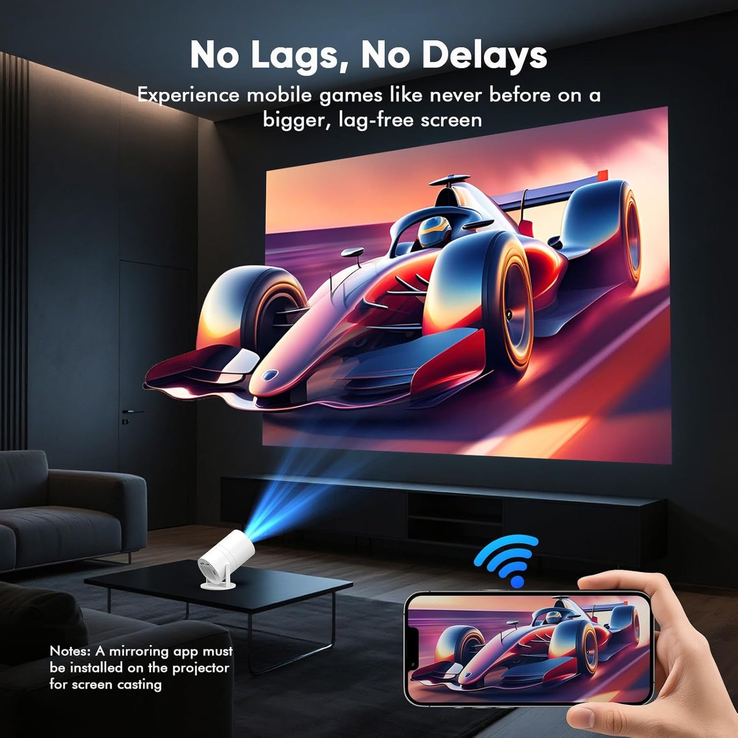 Mini Projector with WiFi and Bluetooth, Portable Movie Projector with 180° Rotatable, 1080P HD Supported, Auto Vertical Keystone, Compatible with Smartphone, TV Stick, Laptop, HDMI, USB