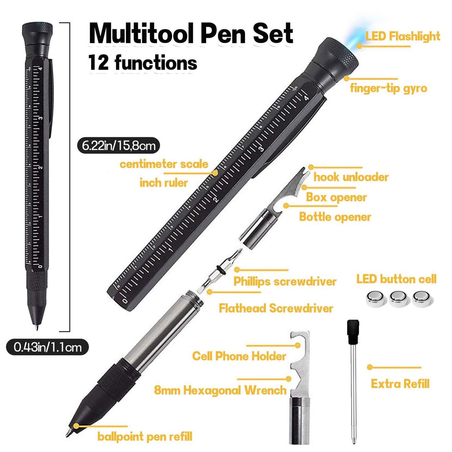 11 in 1 Multi-Tool Pen - Tools for Travel, Camping, Outdoor Activities and Everyday Use - Father's Day Dad Gift for Daughter Son, Birthday Father's Day Gift for Dad Grandpa Husband, Cool Gadgets
