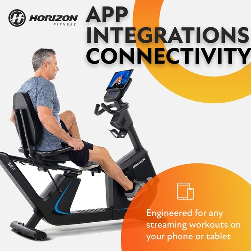 Horizon Fitness 5.0R Recumbent Bike, Fitness & Cardio, Magnetic Resistance Cycling Bike with Bluetooth, Comfort Seat with Lumbar Support, Step-through Frame, and 350lb Weight Capacity