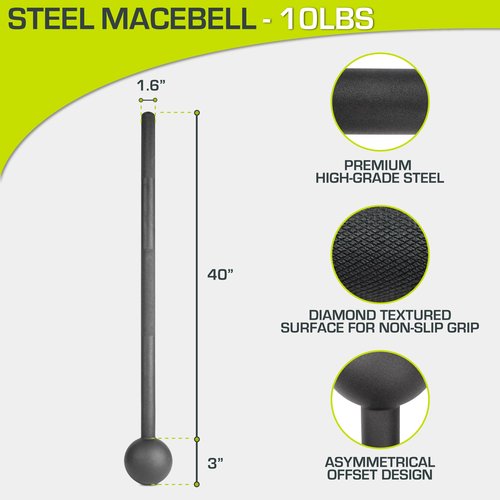ProsourceFit Steel Macebell, Heavy Duty Steel Mace, Workout Mace with Non-Slip Grip for Gada, Strength and Core Training