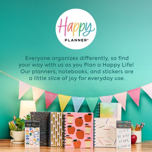 Happy Planner Disc-Bound 12-Month July 2025–June 2026 Planner with 3 Extra Months, Classic Size, Teacher Layout, Teacher Notes, 7" x 9.25”