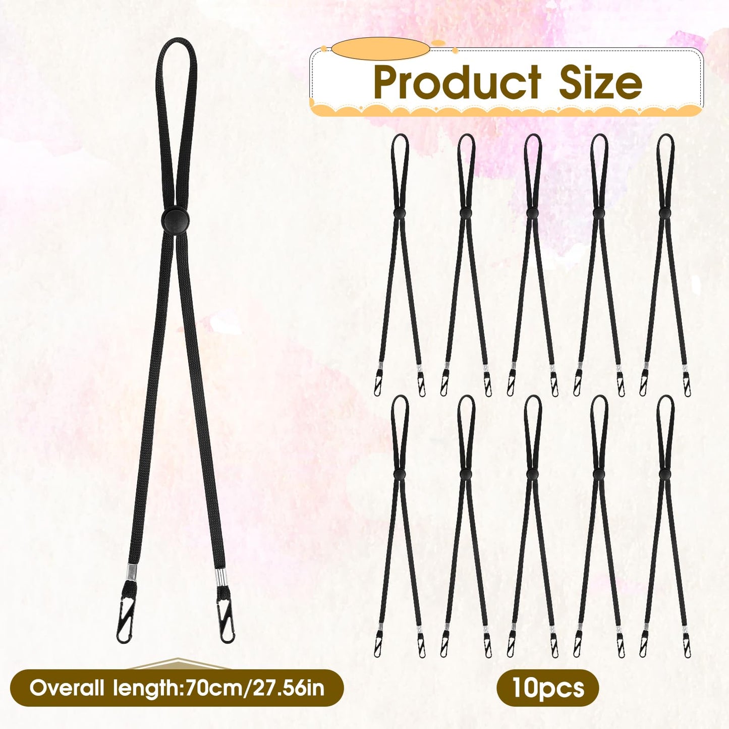 10 Pcs Removable Chin Cord Windproof Hat Strap Clips Anti-Lost Cap Strap Clips for Golfing Boating Fishing Hat Outdoor (Black)